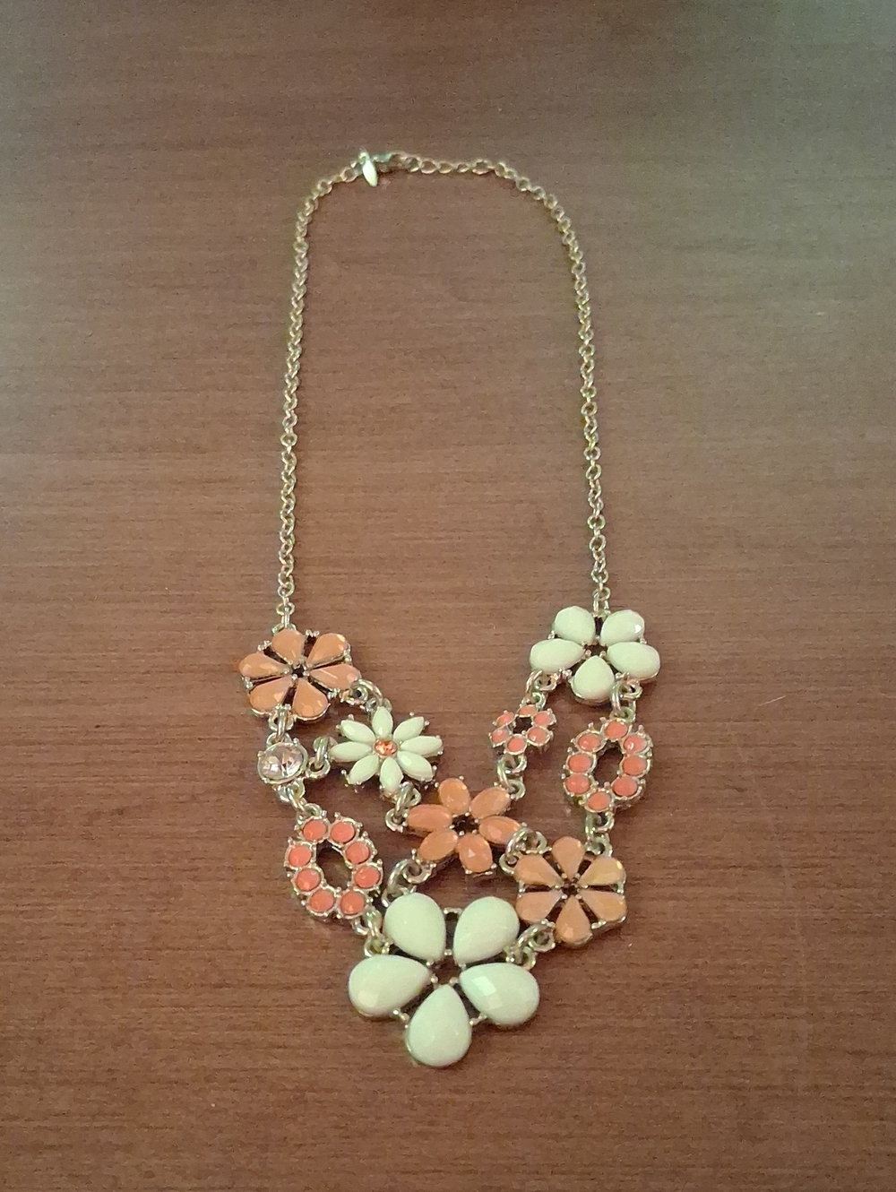 Floral Statement Necklace - Peach & Cream Flower Bib